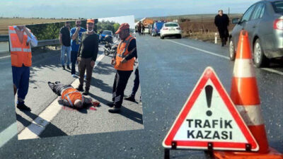 Ümraniye Çevreyolu'nda meydana gelen motosiklet kazasında, yol kenarında çalışan bir