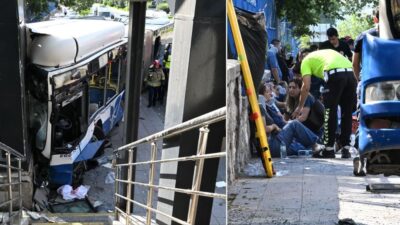 Ankara Keçiören’de Gülhane Hastanesi yakınlarında EGO otobüsünün karıştığı zincirleme kazada