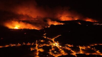 Tekirdağ’ın Şarköy ilçesinde etkili orman yangını, rüzgârın etkisiyle geniş gençlik