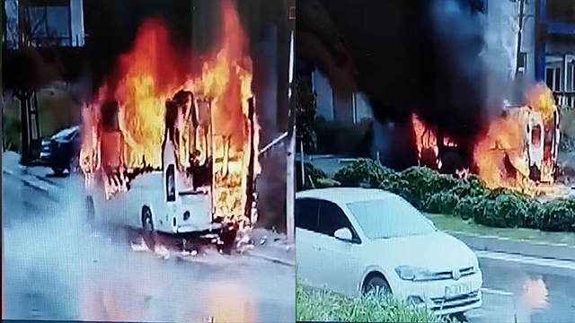 Ümraniye’de Seyir Halindeki Servis Minibüsü Alev Alev Yandı 1 Umraniyede Seyir Halindeki Servis Minibusu Alev Alev Yandi 2